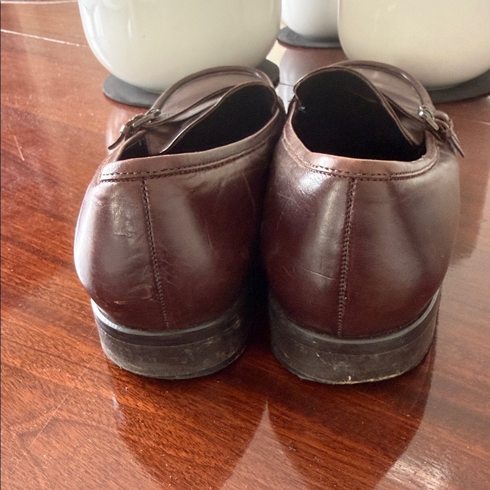 Via Spiga Brown Leather Bit-Trim Slip-On Loafers - Picture 5 of 7